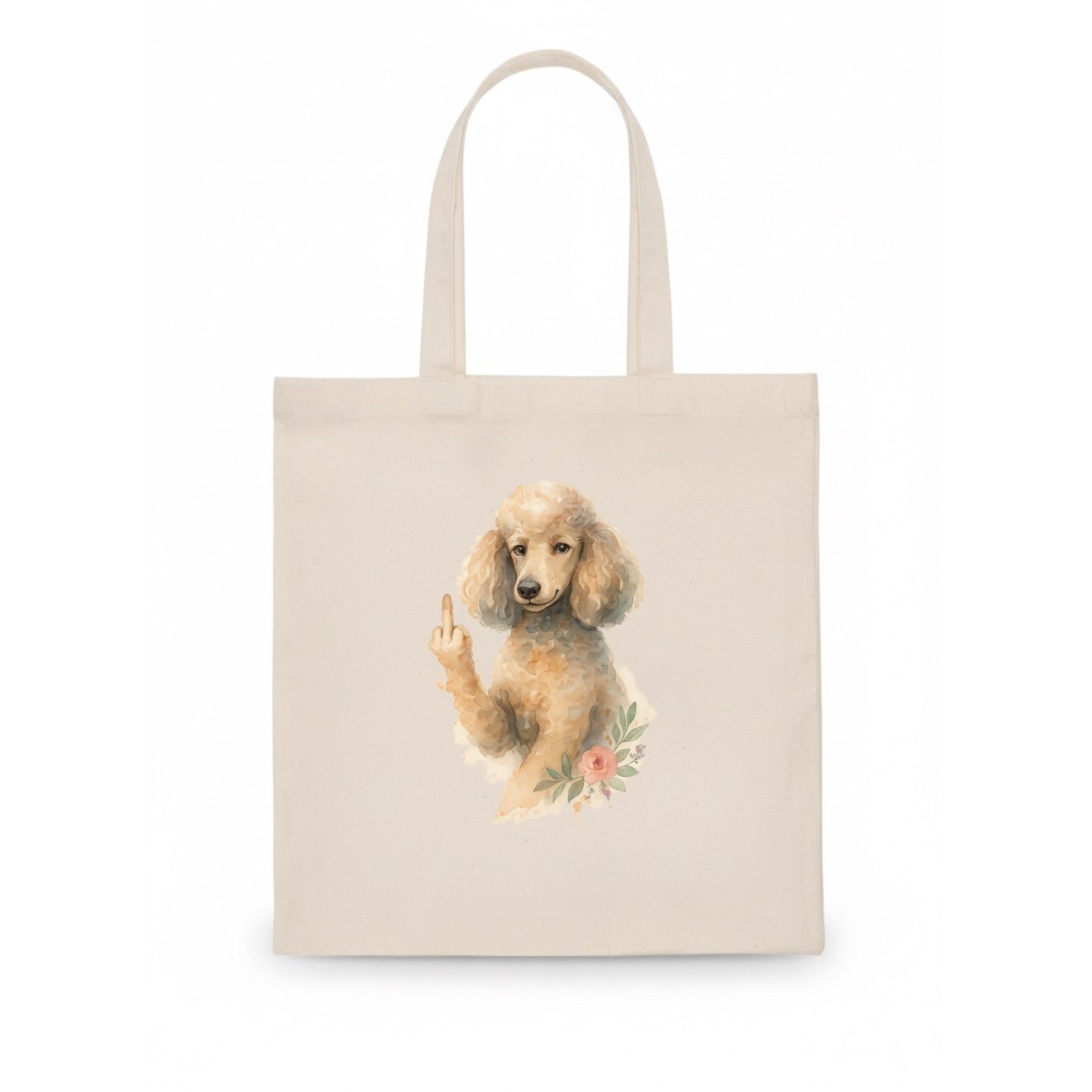 Standard Poodle with curly styled coat, intelligent face, fancy paw giving finger - Tote Bag - white