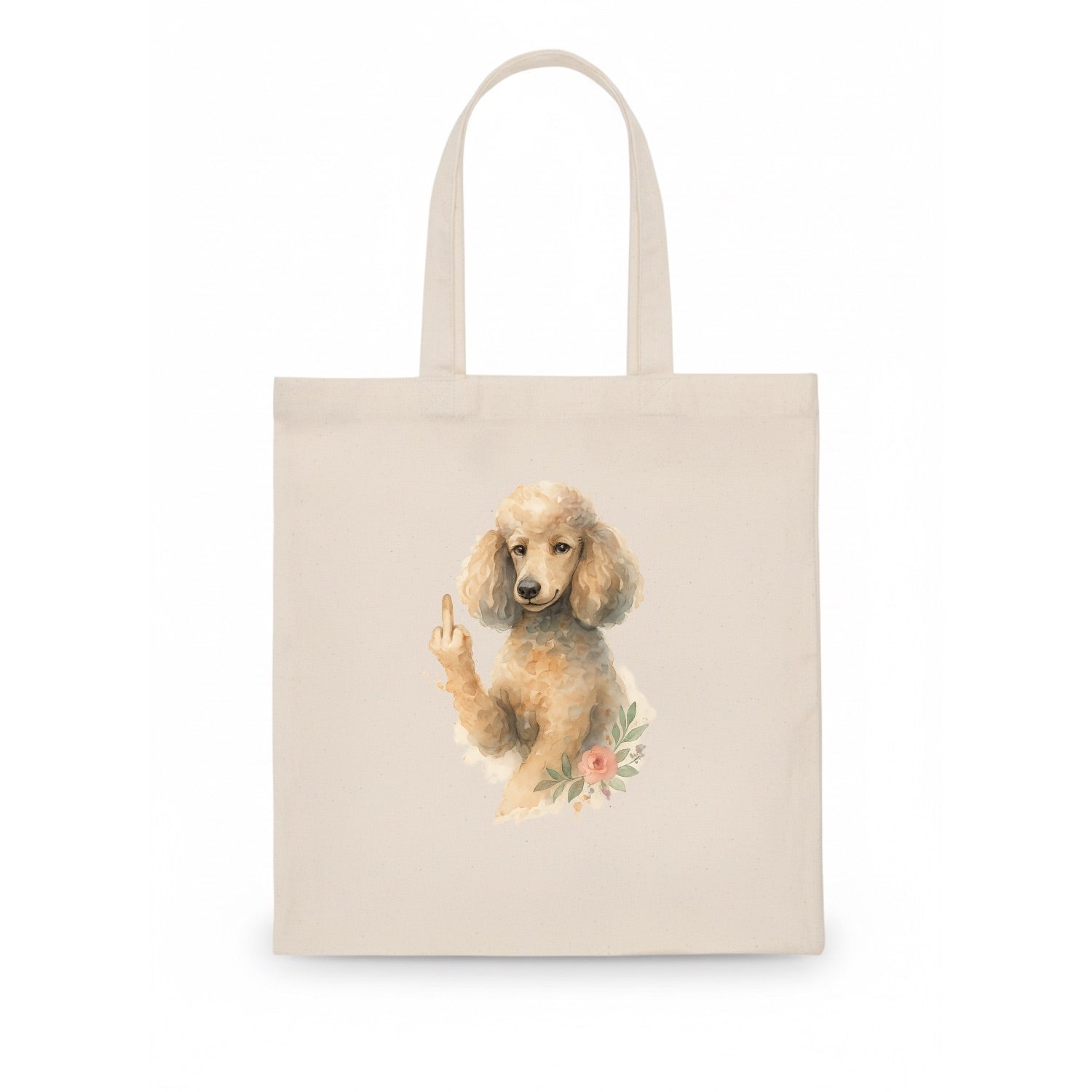 Standard Poodle with curly styled coat, intelligent face, fancy paw giving finger - Tote Bag - white