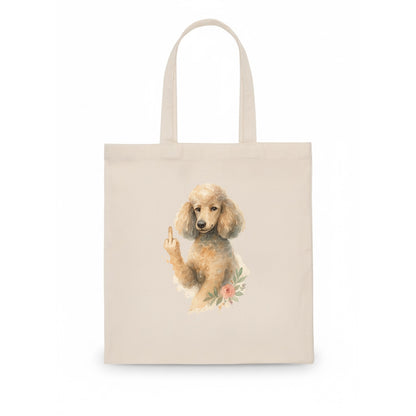 Standard Poodle with curly styled coat, intelligent face, fancy paw giving finger - Tote Bag - white