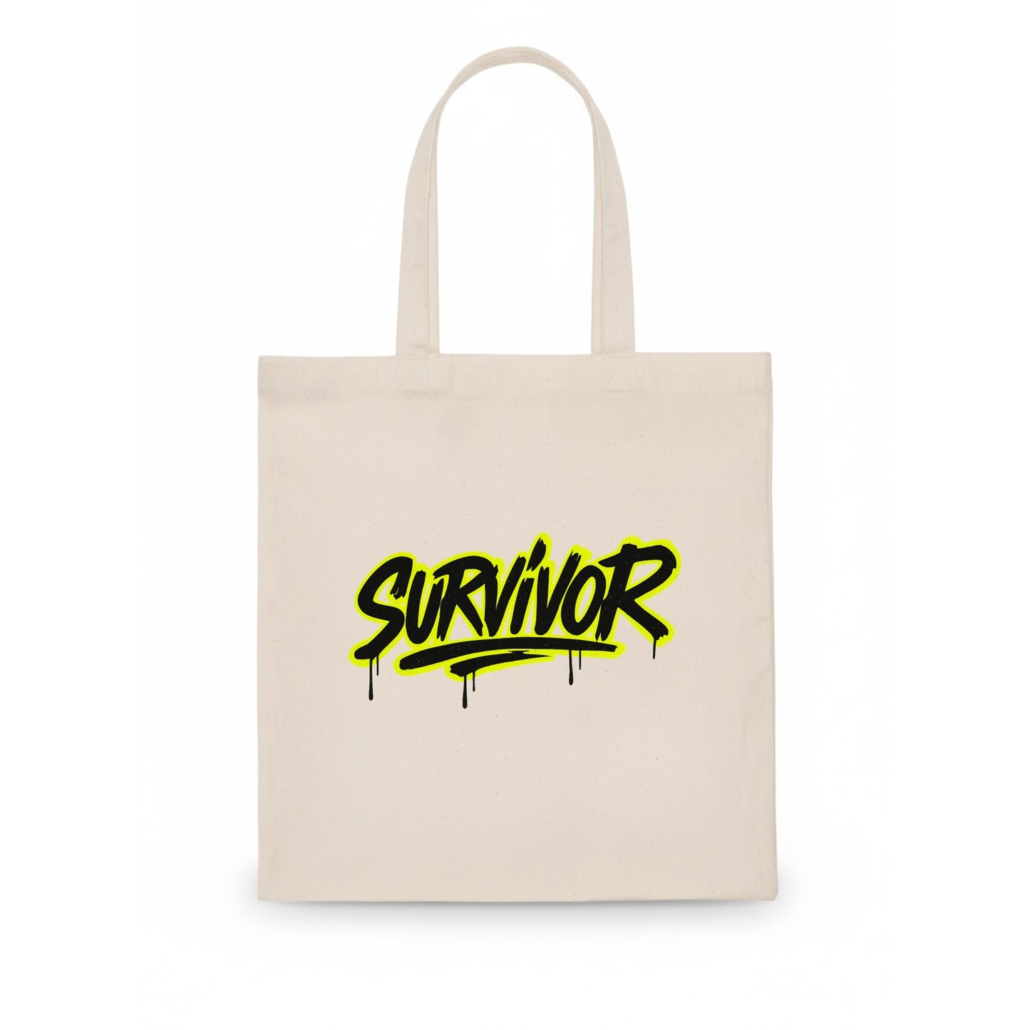 Bold typography design - "SURVIVOR" - overcomer, still standing, made it through - Tote Bag - white
