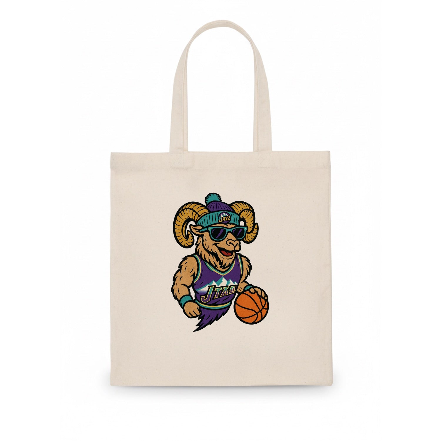 Utah Bighorn wearing Jazz beanie with mountain melody patch and wayfarer sunglasses - Tote Bag - white