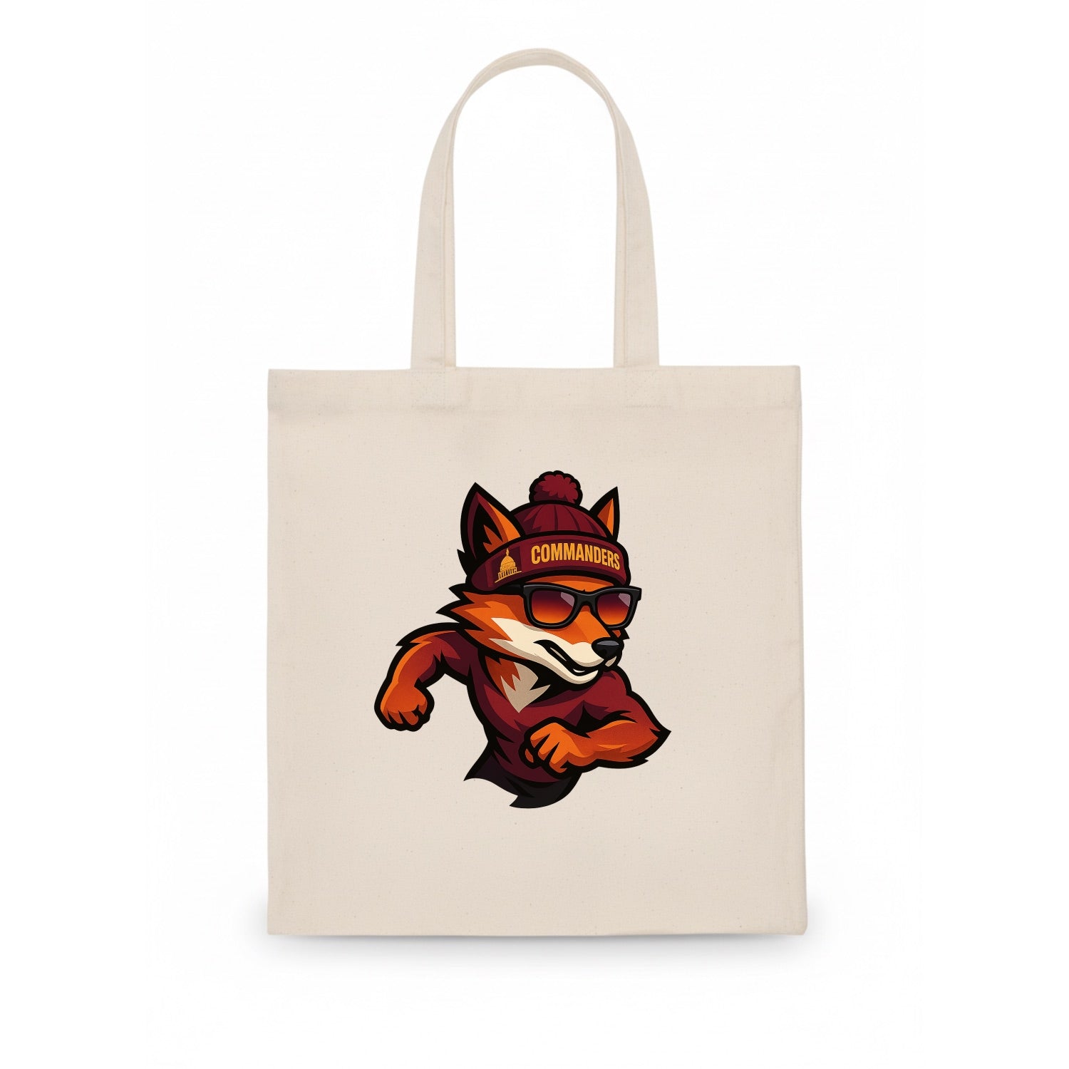 Washington Fox wearing Commanders beanie with Capitol patch and wayfarer sunglasses - Tote Bag - white