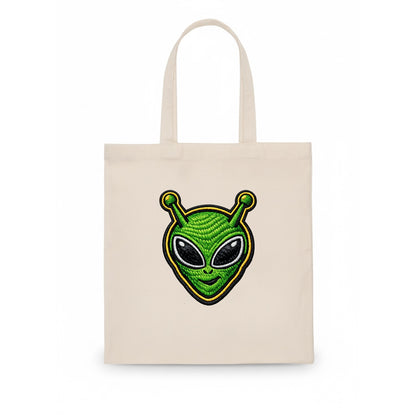 ALIEN MARTIAN - green alien with antenna in green , little green man - Tote Bag - white