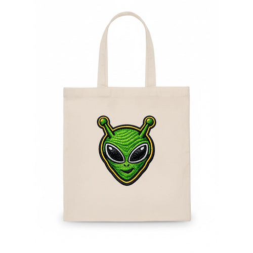 ALIEN MARTIAN - green alien with antenna in green , little green man - Tote Bag
