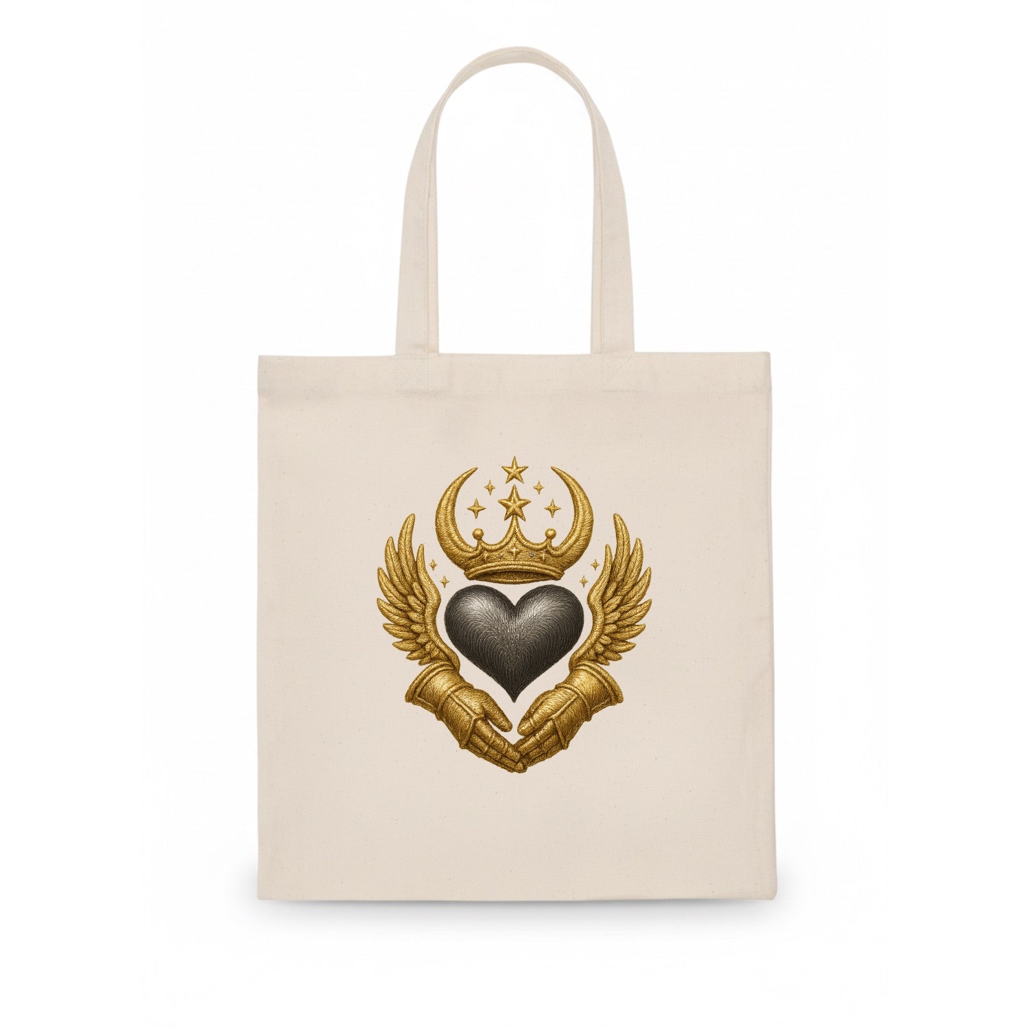 Nordic knotwork crown supporting a frosted steel heart with mittened hands interlocked - Tote Bag - white