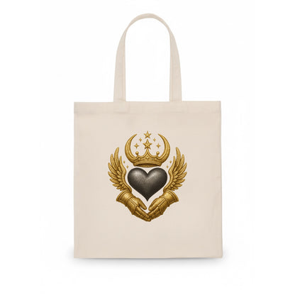 Nordic knotwork crown supporting a frosted steel heart with mittened hands interlocked - Tote Bag - white