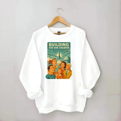 Multiple generations celebrating progress together - "Building for Our - Crewneck Sweatshirt - white