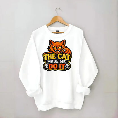 THE CAT MADE ME DO IT - mischievous cat in orange , blame the cat - Crewneck Sweatshirt - white