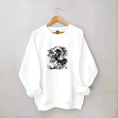 THUNDER HORSE | Storm horse with lightning elements | Dramatic storm clouds - Crewneck Sweatshirt - white