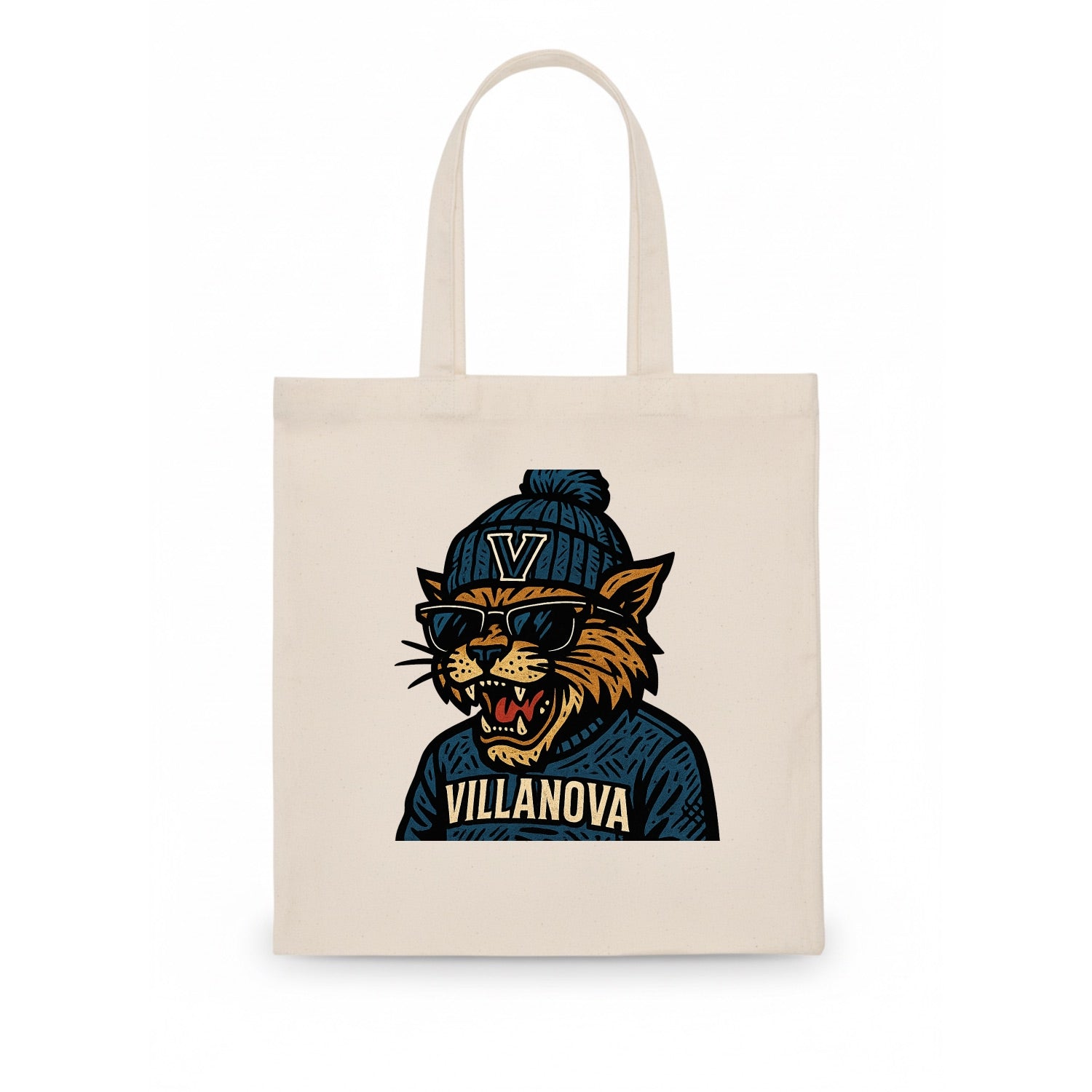 Villanova Wildcat wearing Villanova beanie with V patch - Tote Bag - white