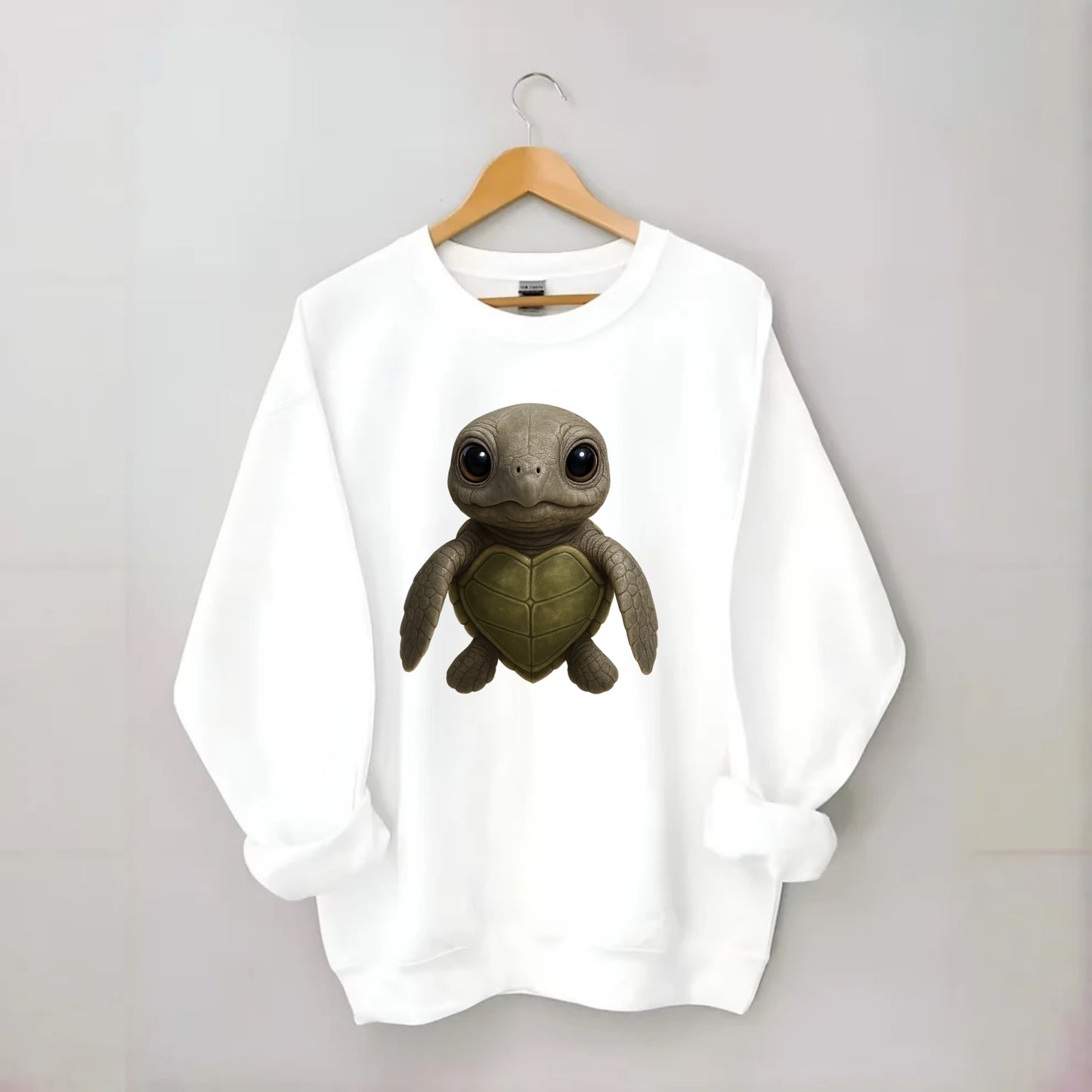 Baby Olive Ridley Turtle - olive green shell, heart-shaped carapace, bright - Crewneck Sweatshirt - white