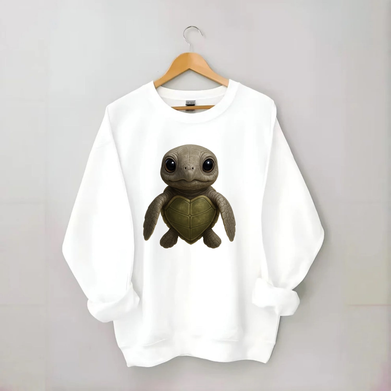 Baby Olive Ridley Turtle - olive green shell, heart-shaped carapace, bright - Crewneck Sweatshirt - white