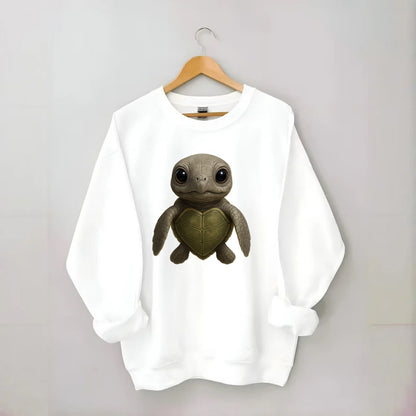 Baby Olive Ridley Turtle - olive green shell, heart-shaped carapace, bright - Crewneck Sweatshirt - white