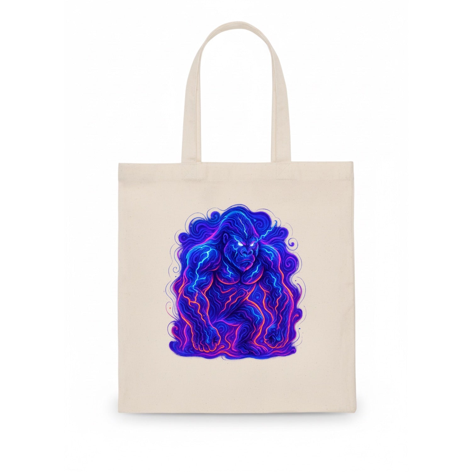 Mighty gorilla with electricity flowing through defined muscles, lightning bolt patterns - Tote Bag - white