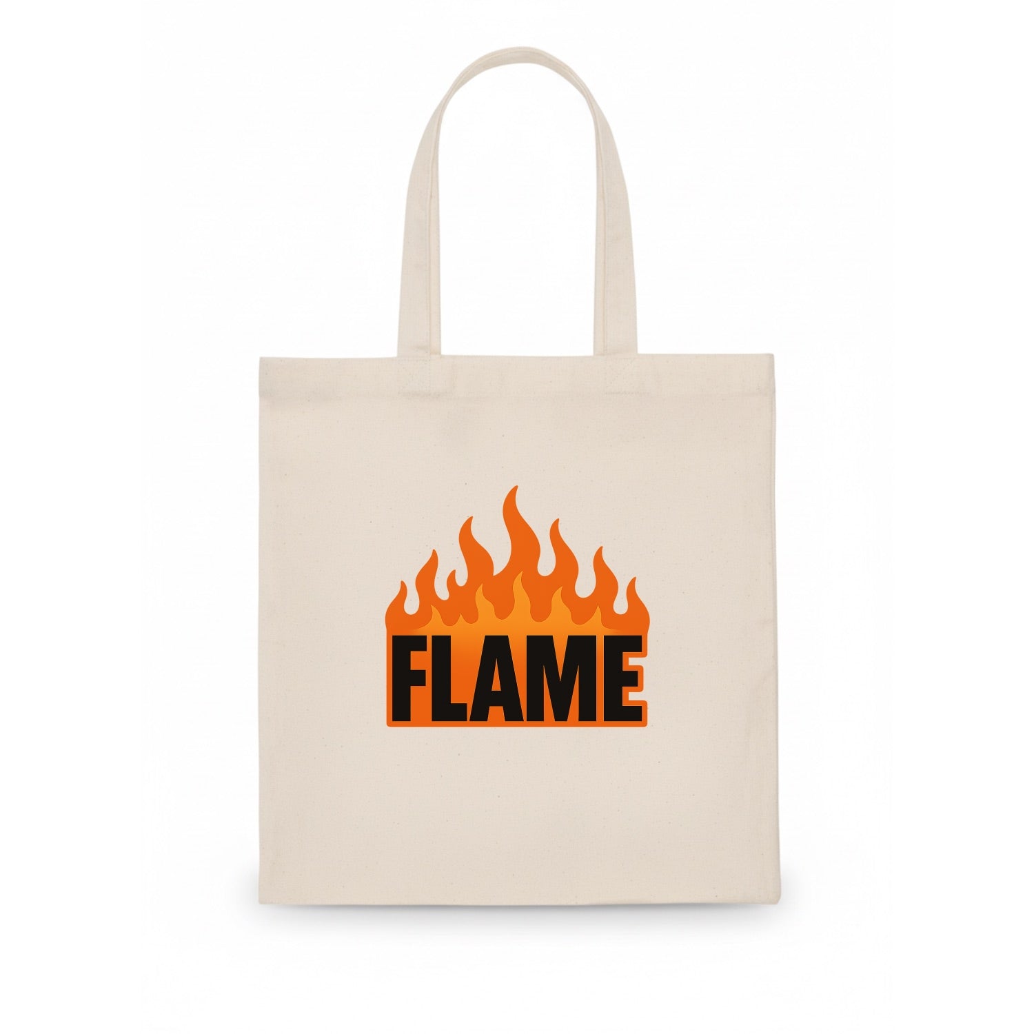 Bold typography design - "FLAME" - burning bright, passionate - Tote Bag - white