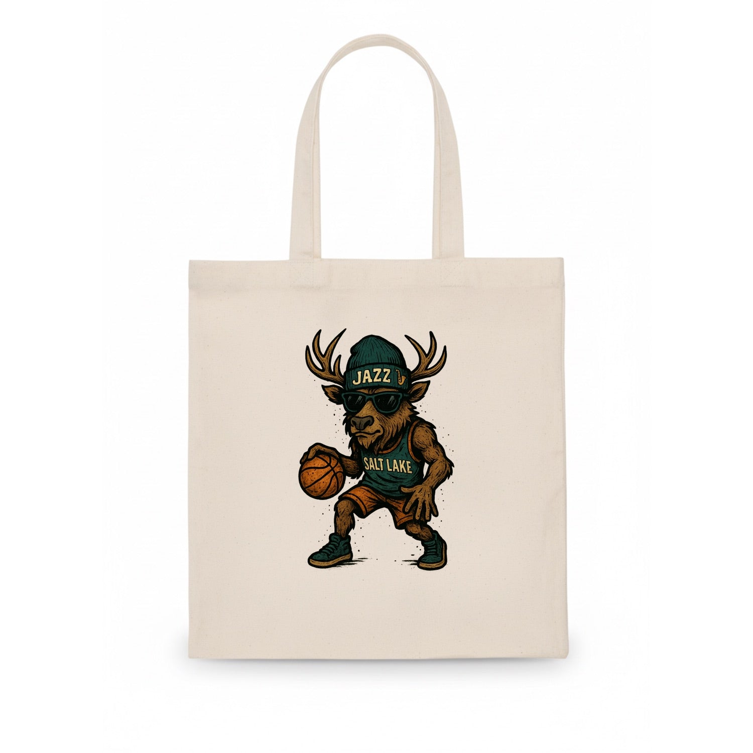 Salt Lake Elk wearing Jazz beanie with saxophone patch and wayfarer sunglasses - Tote Bag - white