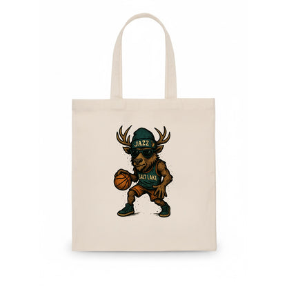 Salt Lake Elk wearing Jazz beanie with saxophone patch and wayfarer sunglasses - Tote Bag - white