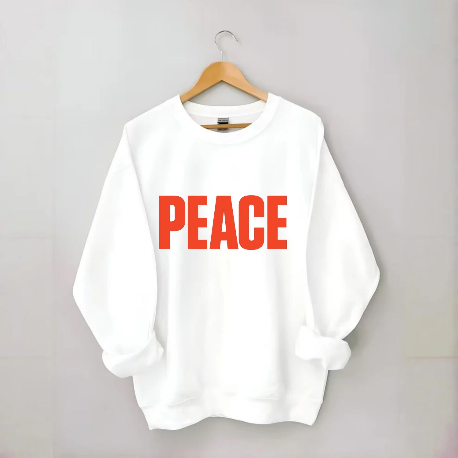Bold typography design - "PEACE" - inner calm, tranquility, serenity - Crewneck Sweatshirt - white