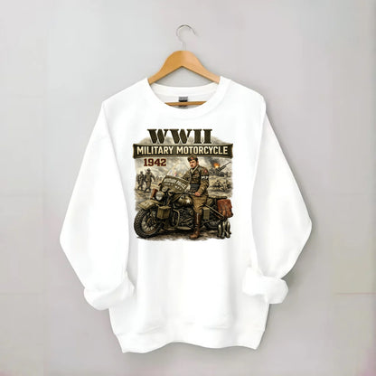 Wwii Military Motorcycle 1942 - Crewneck Sweatshirt - white