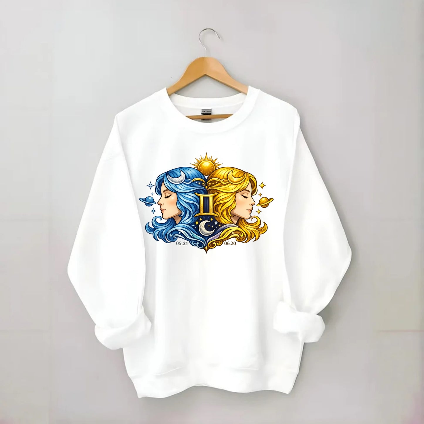 TWIN FACES | Two faces in profile mirror image | Gemini duality | Opposite - Crewneck Sweatshirt - white