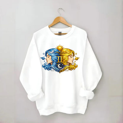 TWIN FACES | Two faces in profile mirror image | Gemini duality | Opposite - Crewneck Sweatshirt - white