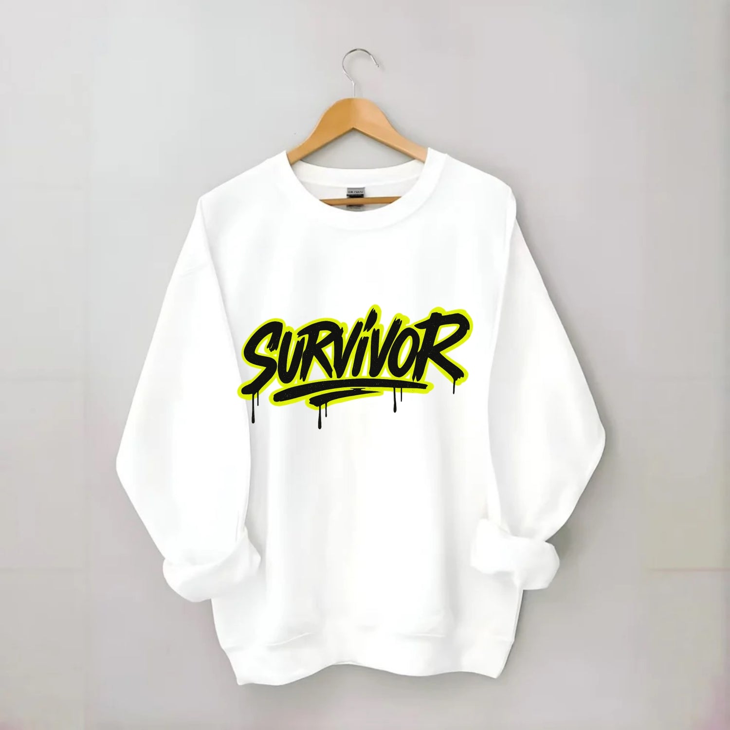 Bold typography design - "SURVIVOR" - overcomer, still standing, made it - Crewneck Sweatshirt - white