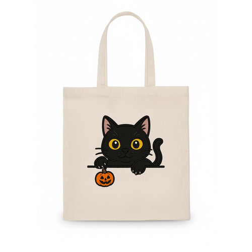 Midnight the black cat poking tongue out playfully while peeking. - Tote Bag