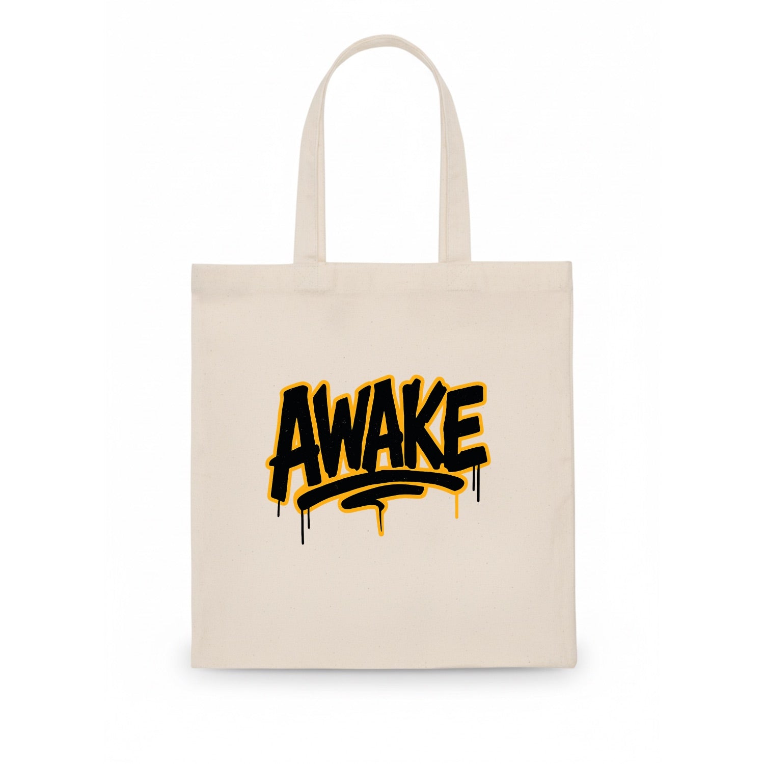 Bold typography design - "AWAKE" - conscious, aware, alert - Tote Bag - white