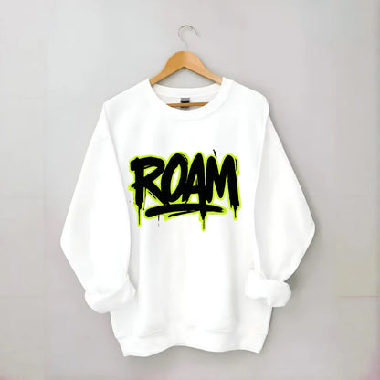 Bold typography design - "ROAM" - wander freely, no destination needed - Crewneck Sweatshirt - white