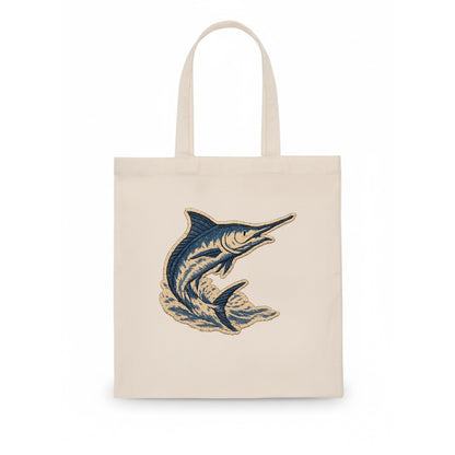 SWORDFISH MARLIN - leaping marlin in blue and silver , sport fishing - Tote Bag - white