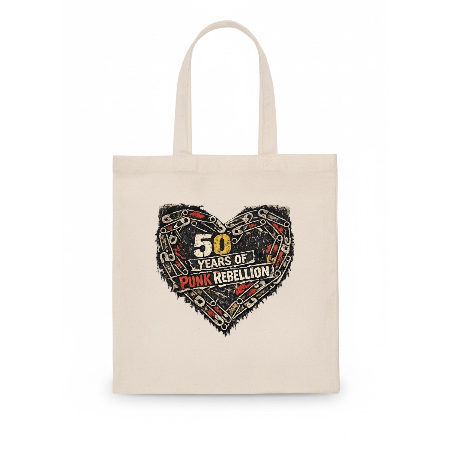 SAFETY PIN LOVE | Heart made of safety pins | Punk romance | DIY jewelry | Holding it - Tote Bag - white