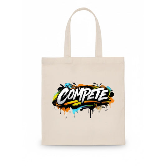 Bold typography design - "COMPETE" - competitive spirit, love the game - Tote Bag - white