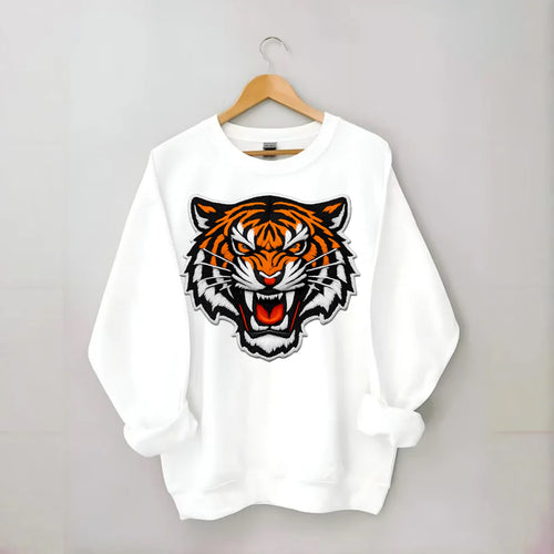 TIGER STRIPES FACE - fierce tiger face in orange, black and white , predator - Crewneck Sweatshirt