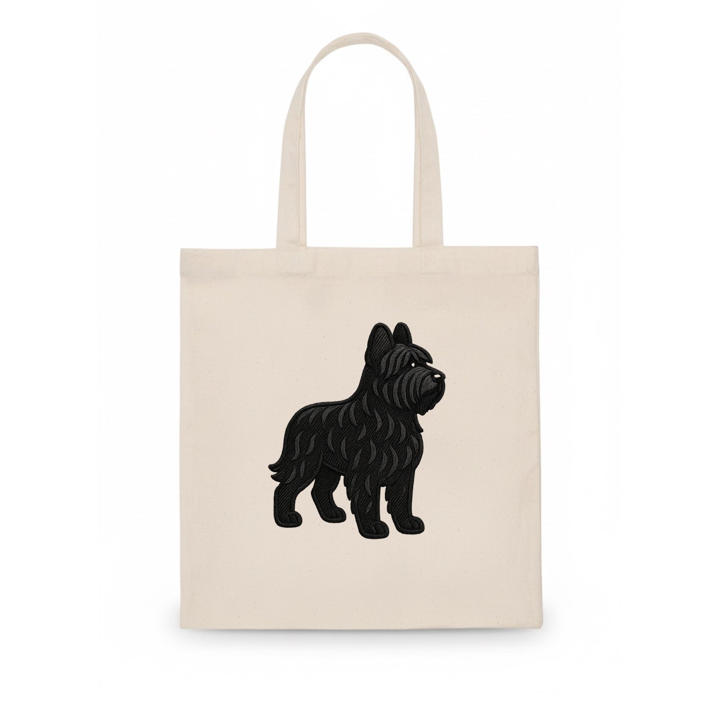 Briard - Black wavy coat embroidered herding pose - Tote Bag - white