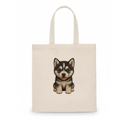 Baby Siberian Husky Puppy - blue or bi-colored eyes, fluffy coat, wolf-like, - Tote Bag - white