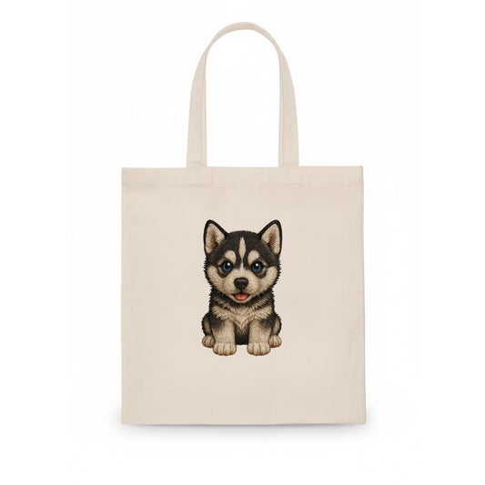 Baby Siberian Husky Puppy - blue or bi-colored eyes, fluffy coat, wolf-like, - Tote Bag - white