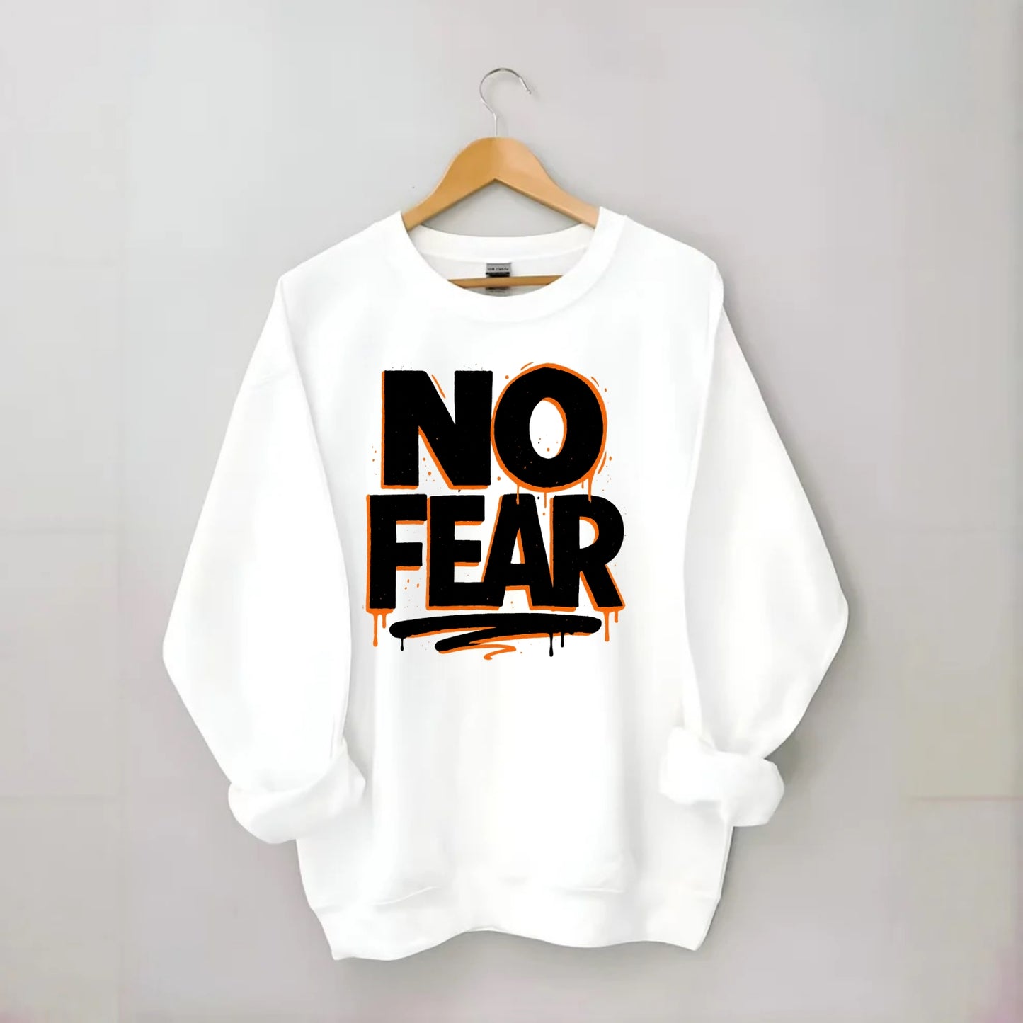 Bold typography design - "NO FEAR" - courage, bravery - Crewneck Sweatshirt - white