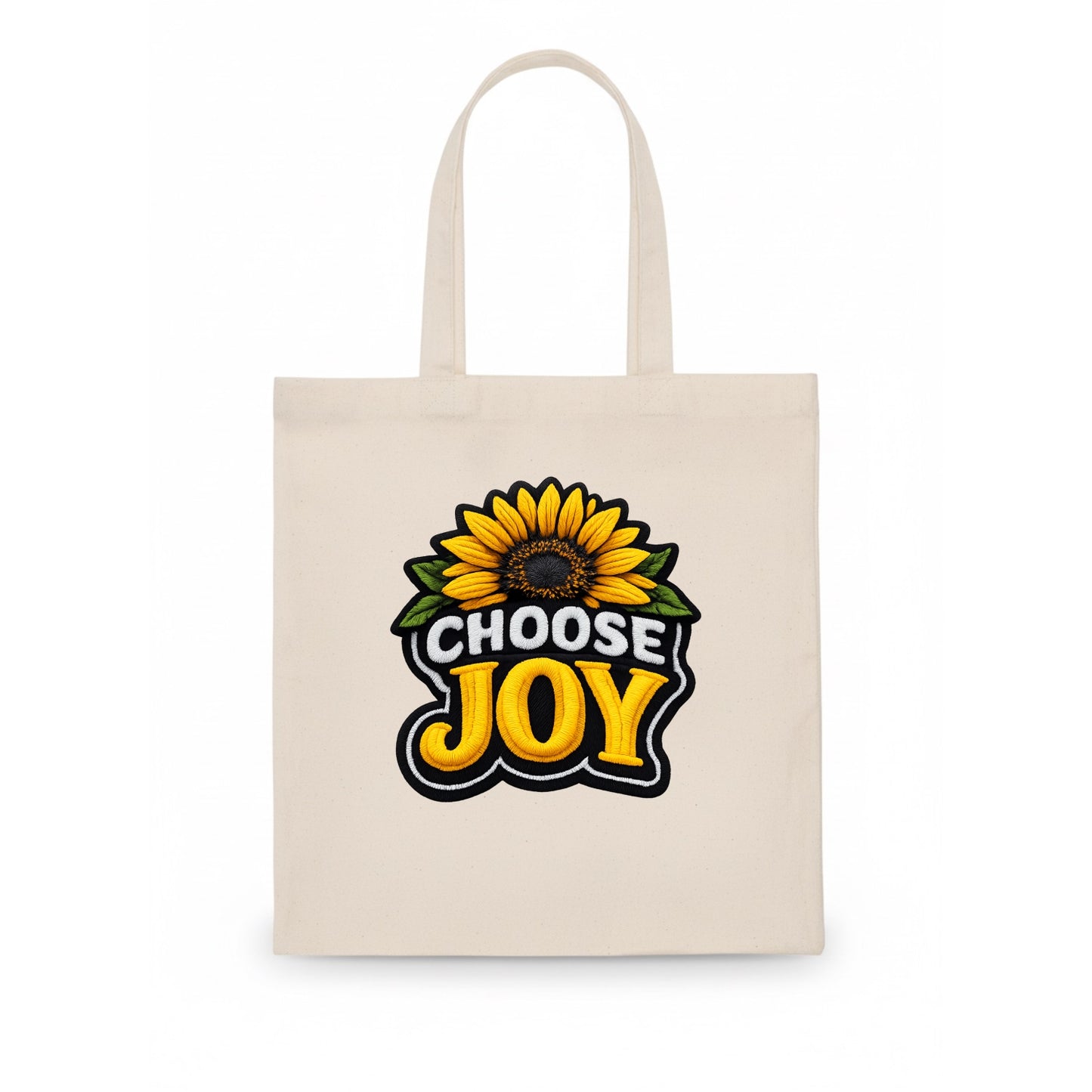 CHOOSE JOY - sunflower with text in yellow , happiness choice - Tote Bag - white
