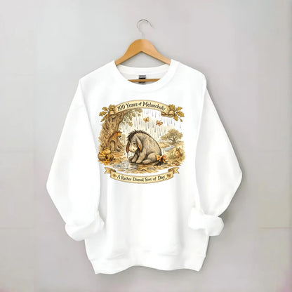 GLOOMY GLEN | Droopy figure in rain | Tattered tail bow | Pessimistic poetry - Crewneck Sweatshirt - white