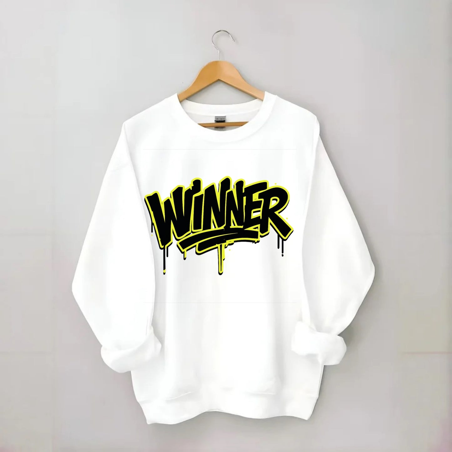 Bold typography design - "WINNER" - victorious mindset, champion - Crewneck Sweatshirt - white