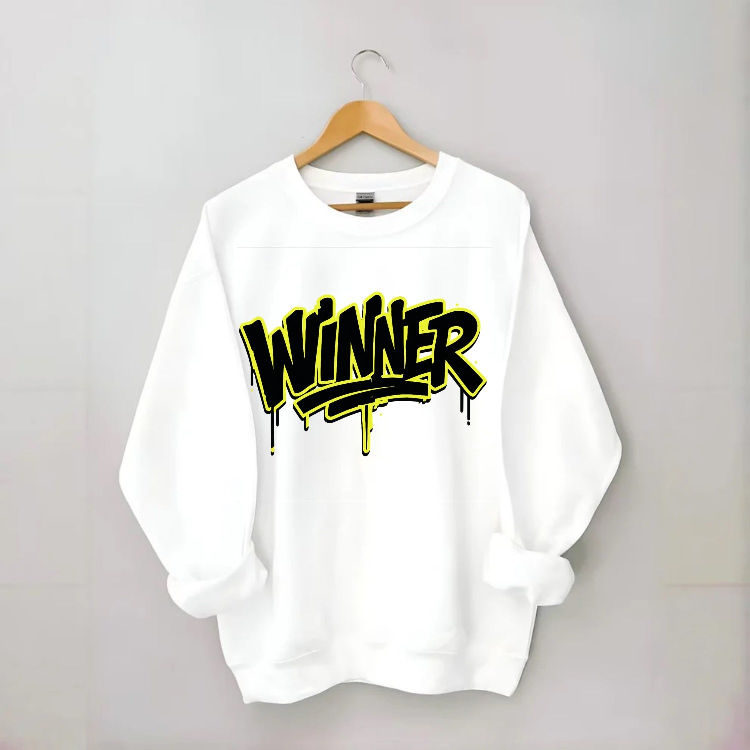 Bold typography design - "WINNER" - victorious mindset, champion - Crewneck Sweatshirt - white
