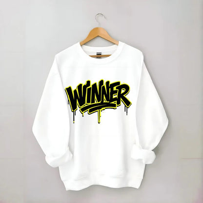 Bold typography design - "WINNER" - victorious mindset, champion - Crewneck Sweatshirt - white