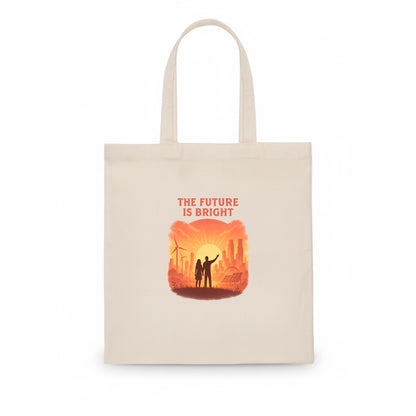 Sunrise over thriving sustainable city - "The Future is Bright" - optimistic vision - Tote Bag - white