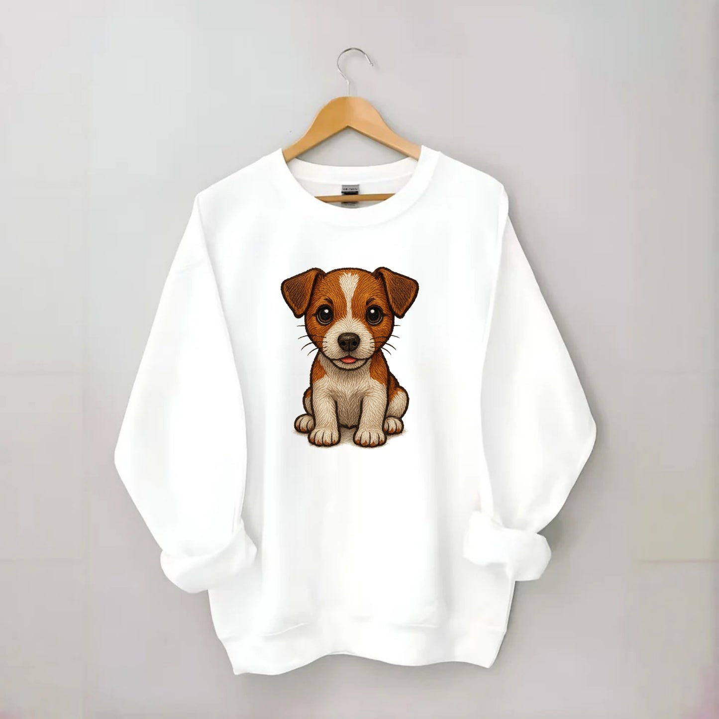 Baby Jack Russell Terrier Puppy - white with markings, alert ears, energetic - Crewneck Sweatshirt - white