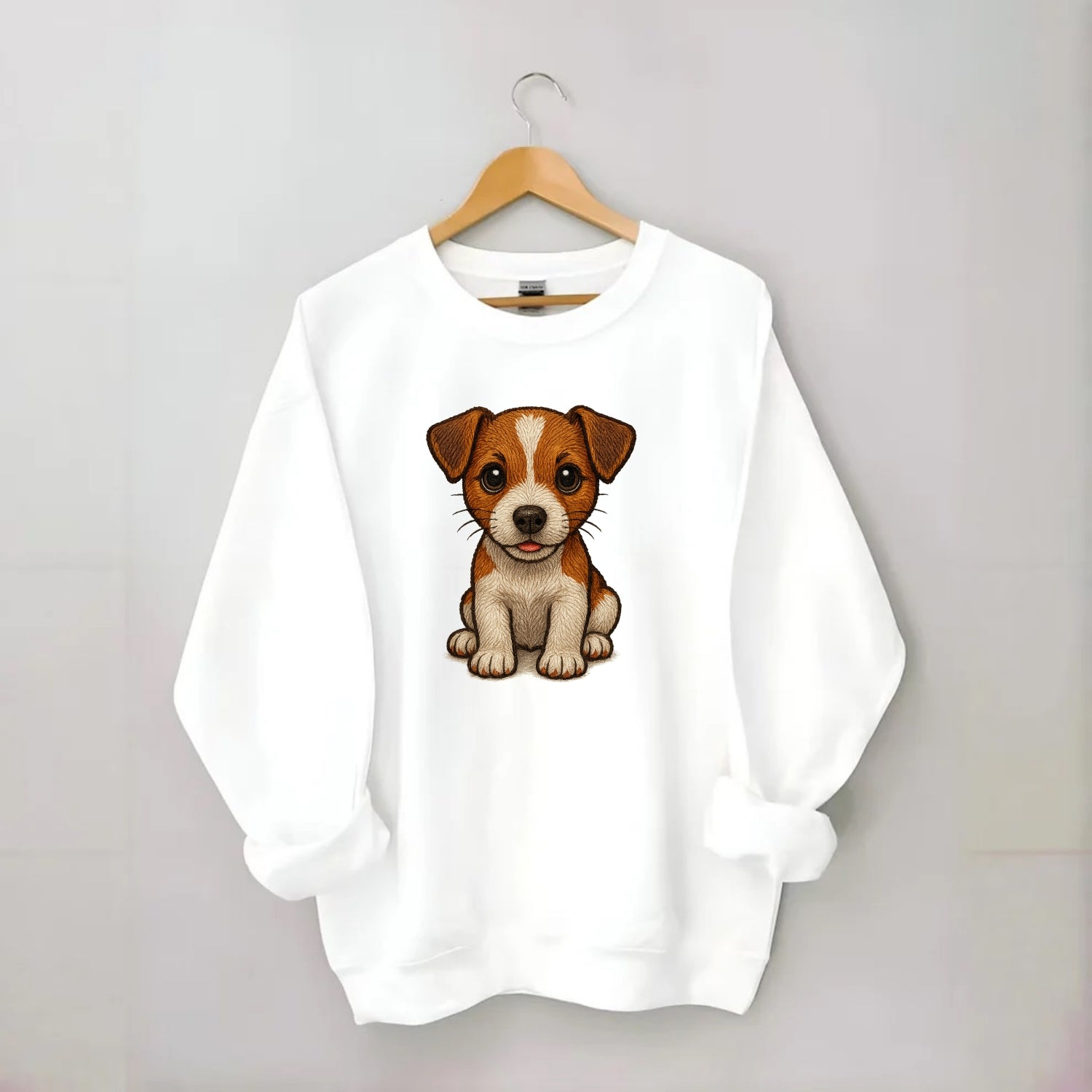 Baby Jack Russell Terrier Puppy - white with markings, alert ears, energetic - Crewneck Sweatshirt - white