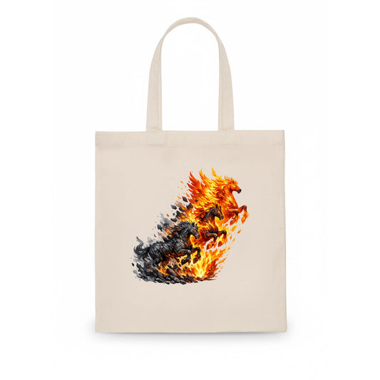 INFERNO STALLION | Horse made entirely of living flames | Blazing mane and tail | Fire - Tote Bag - white