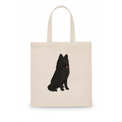 Belgian Sheepdog - Black long-haired embroidered pose - Tote Bag - white