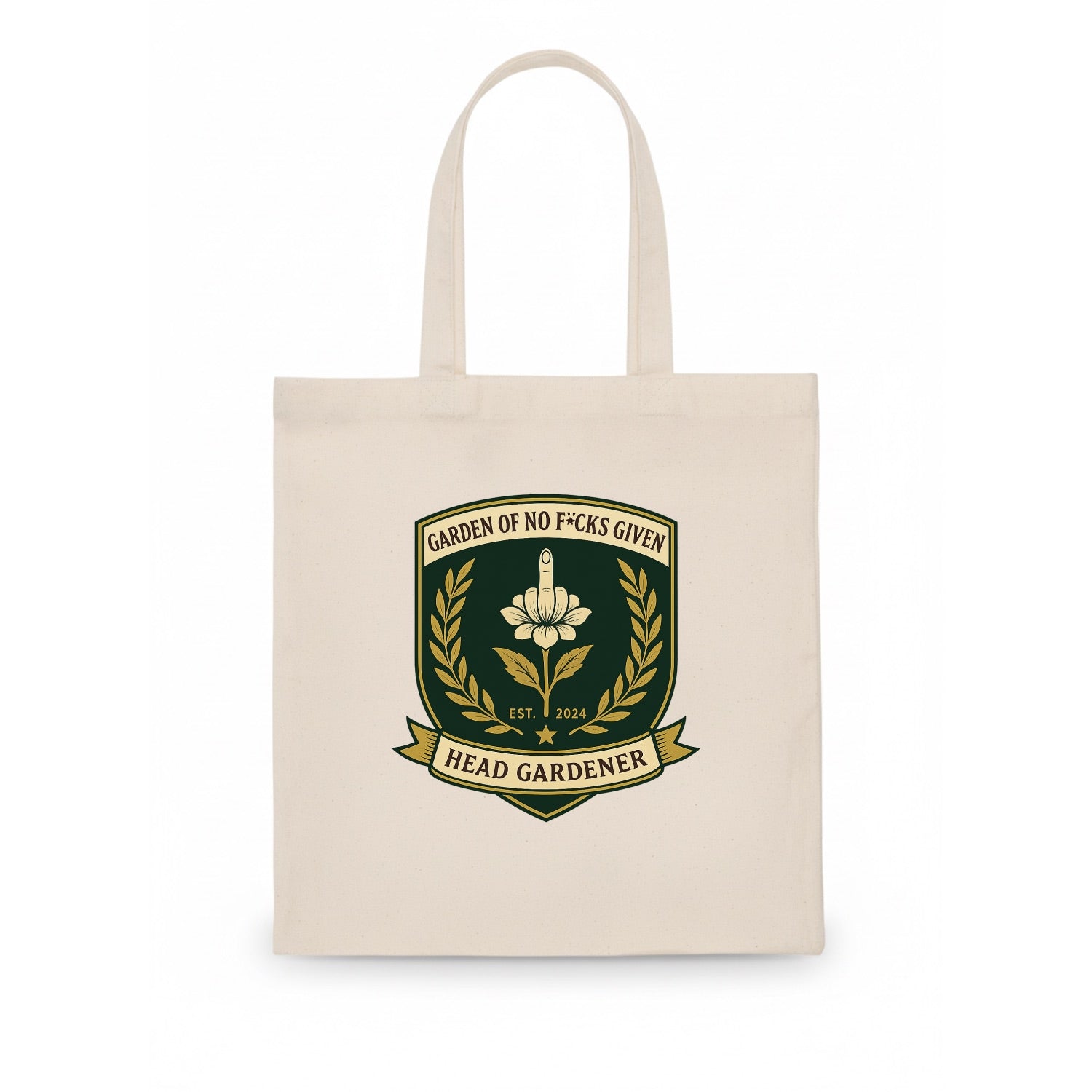 Shield with middle finger flower - "Garden of No F*cks Given - Head Gardener" - classy - Tote Bag - white