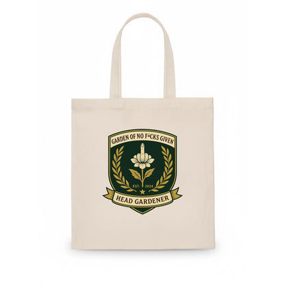 Shield with middle finger flower - "Garden of No F*cks Given - Head Gardener" - classy - Tote Bag - white