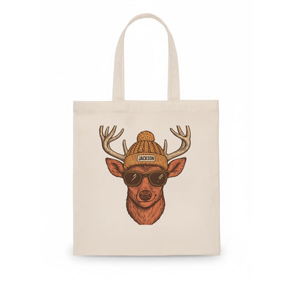 Mississippi White-tailed Deer wearing Jackson beanie with pom pom and wayfarer sunglasses - Tote Bag - white